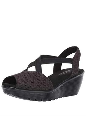 Skechers Women's Parallel Piazza peep-Toe Gore Slingback Wedge Platform Sandals
